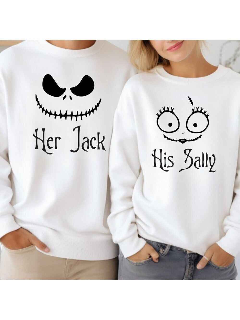 Custom Matching Couples Sweatshirts Sweaters - Her Jack, His Sally Handcrafted